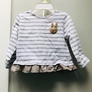ZARA LONG SLEEVE SHIRT STRIPES BUNNY WHITE GREY 9-12MO